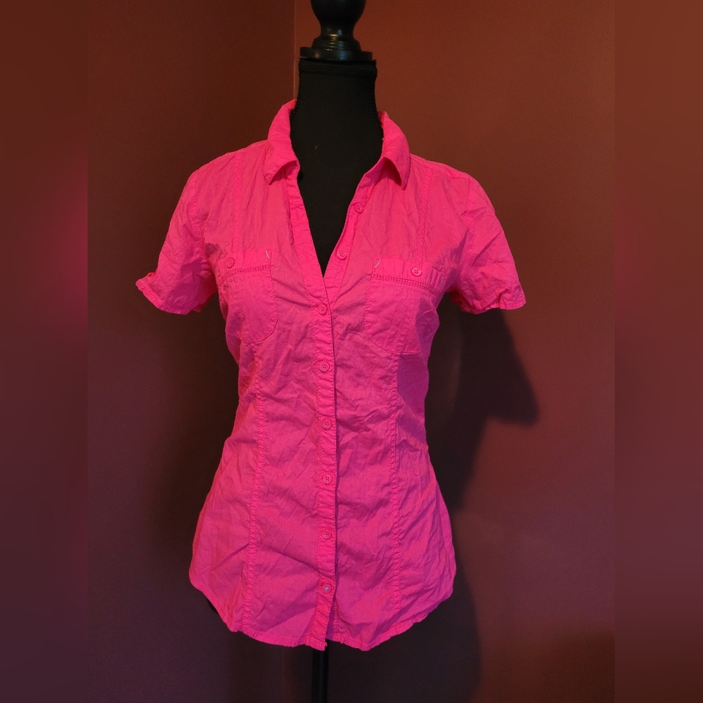 Pink Button-Up Women's Cotton Blouse